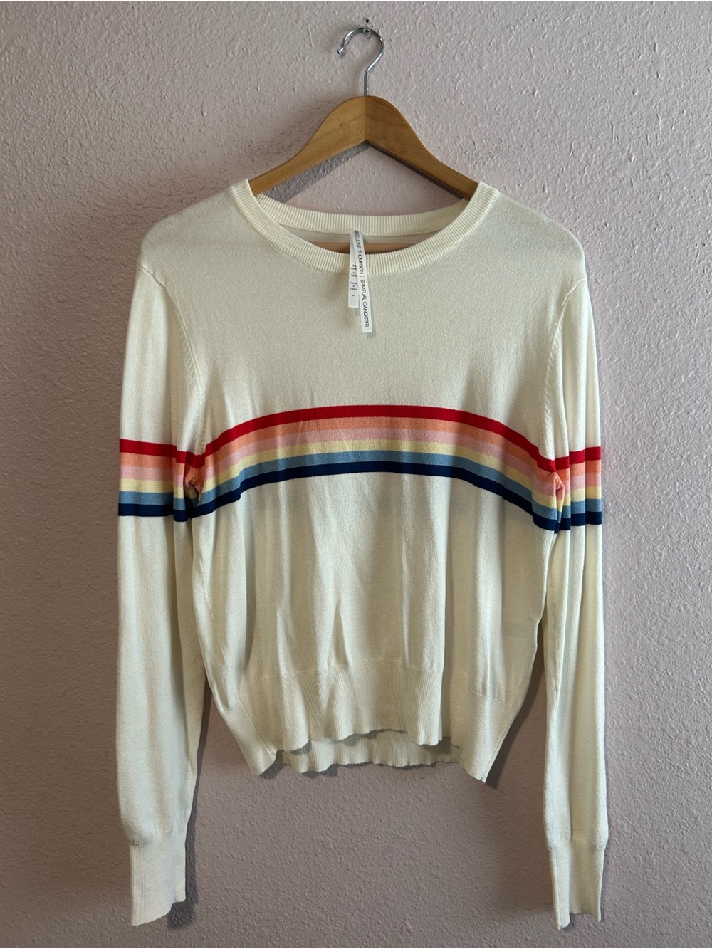 NWOT Spiritual Gangster x Madeleine Thompson Rainbow Stripe Knit Sweater - Picture 7 of 16